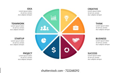 Vector circle nfographic, cycle diagram, geometric graph, presentation chart. Business infographics concept with options, parts, steps, processes. 16x9 slide template.