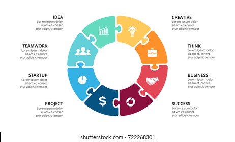 Vector circle nfographic, cycle diagram, geometric graph, presentation chart. Business infographics concept with options, parts, steps, processes. 16x9 slide template.
