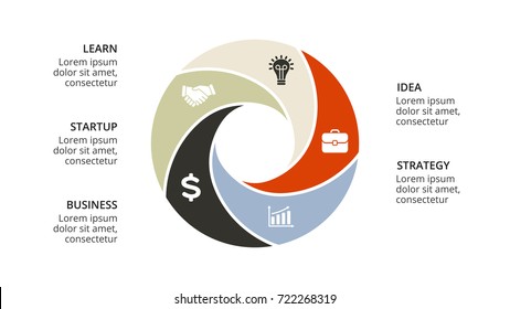 Vector circle nfographic, cycle diagram, geometric graph, presentation chart. Business infographics concept with options, parts, steps, processes. 16x9 slide template.