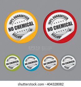 Vector : Circle No Chemical 100% Guaranteed Product Label, Campaign Promotion Infographics Flat Icon, Peeling Sticker, Sign 