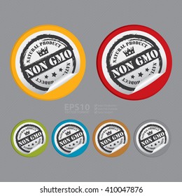 Vector : Circle Non GMO Natural Product - Product Label, Campaign Promotion Infographics Flat Icon, Peeling Sticker, Sign