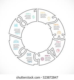 Vector circle numbers linear infographic, cycle diagram, minimalistic graph, presentation chart. Business concept with 8 options, parts, steps, processes. Info graphic template.