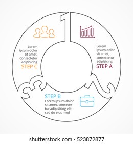 Vector circle numbers linear infographic, cycle diagram, minimalistic graph, presentation chart. Business concept with 3 options, parts, steps, processes. Info graphic template.