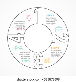 Vector circle numbers linear infographic, cycle diagram, minimalistic graph, presentation chart. Business concept with 4 options, parts, steps, processes. Info graphic template.