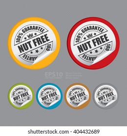 Vector : Circle Nut Free 100% Guarantee Product Label, Campaign Promotion Infographics Flat Icon, Peeling Sticker, Sign