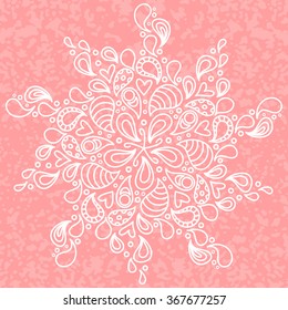 Vector circle ornament with doodle paisley pattern. Valentines day romantic backdrop