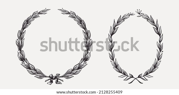 Vector circle and oval\
olives wreaths. Illustration of US history and 4th of July\
celebration in engraving style. Perfect for independence day cards,\
invitations, banners.