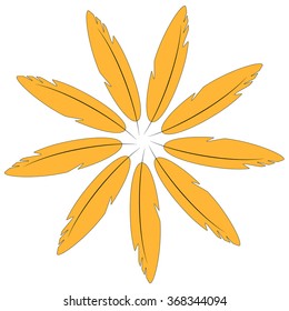 Vector circle pattern of ethnic feathers. Traditional tribal elements