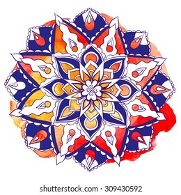 Vector circle pattern in mandala style with watercolor vector background