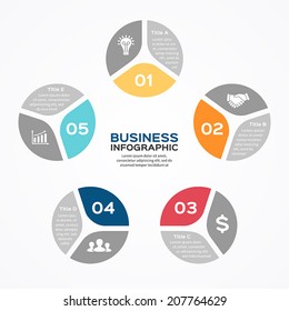 Vector circle pentagon infographic. Template for diagram, graph, presentation and chart. Business concept with five options, parts, steps or processes. Abstract background.