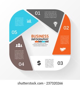 Vector circle pentagon infographic. Template for diagram, graph, presentation and chart. Business concept with 5 options, parts, steps or processes. Abstract background.