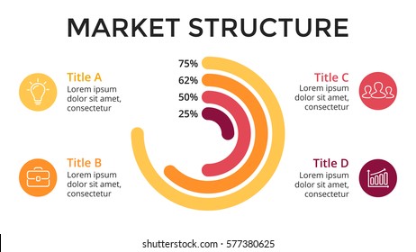 Vector circle percents infographic, cycle diagram, graph, presentation chart. Business concept with 4 options, parts, steps, processes. 16x9 infographics slide template. Market structure in percents.