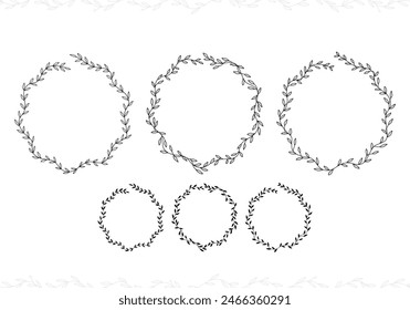 vector circle plant laurel wreath frame ornament decoration with aesthetic outline style for wedding invitation or rustic design