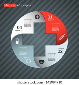 Vector circle plus sign infographic. Template for diagram, graph, presentation and chart. Medical healthcare concept with four options, parts, steps or processes. Abstract background.