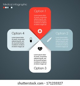 Vector circle plus sign infographic. Template for diagram, graph, presentation and chart. Medical healthcare concept with four options, parts, steps or processes. Abstract background.