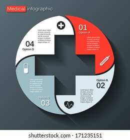 Vector circle plus sign infographic. Template for diagram, graph, presentation and chart. Medical healthcare concept with four options, parts, steps or processes. Abstract background.