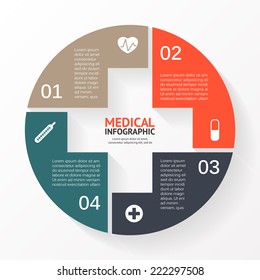 Vector circle plus sign infographic. Template for diagram, graph, presentation and chart. Medical healthcare concept with options, parts, steps or processes. Abstract background.