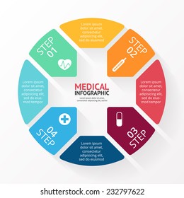 Vector Circle Plus Sign Infographic. Template For Diagram, Graph, Hospital Presentation And Chart. Medical Healthcare Concept Layout With 4 Options, Parts, Steps Or Processes. 