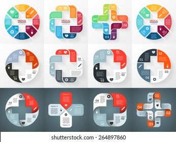 Círculo vectorial más infografía de signos. Plantilla para diagrama, gráfico, presentación y gráfico. Concepto de atención médica con 4 opciones, partes, pasos o procesos. Antecedentes abstractos.