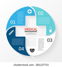 Vector Circle Plus Sign Infographic. Template For Diagram, Graph, Presentation And Chart. Medical Healthcare Concept With 4 Options, Parts, Steps Or Processes. Abstract Background. Data Visualization.