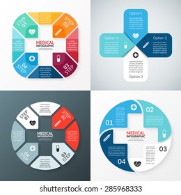 Vector circle plus sign infographic. Template for diagram, graph, presentation and chart. Medical healthcare and emergency concept with 4 options, parts, steps or processes. Abstract background.