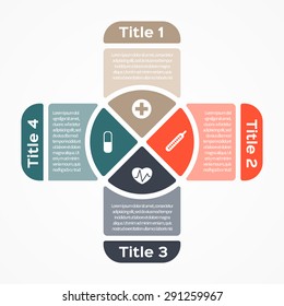 Vector circle plus sign infographic. Template for diagram, graph, presentation and chart. Medical healthcare concept with 4 options, parts, steps or processes. Abstract background.