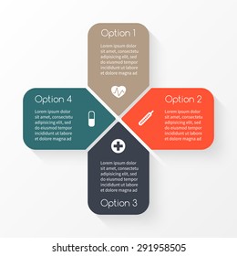 Vector circle plus sign infographic. Template for diagram, graph, presentation and chart. Medical healthcare concept with 4 options, parts, steps or processes. Abstract background. Data visualization.