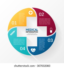 Vector circle plus sign infographic. Template for diagram, graph, presentation and chart. Medical healthcare concept with 4 options, parts, steps or processes. Doctor or hospital logo.