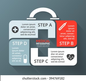 Vector circle plus sign infographic. Template for diagram, graph, presentation, chart. Medicine chest healthcare concept with 4 options, parts, steps, processes. Doctor or hospital logo.