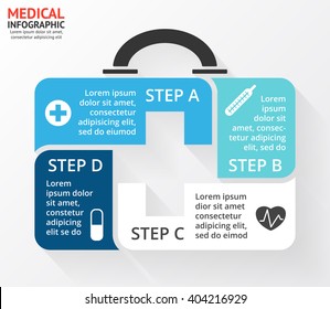 Vector Circle Plus Sign Medicine Chest Healthcare Infographic, Diagram, Graph, Presentation, Chart. Concept With 4 Options, Parts, Steps, Processes. Doctor Or Hospital Logo.