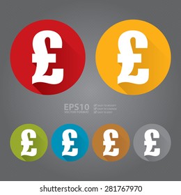 Vector : Circle Pound Currency Flat Long Shadow Style Icon, Label, Sticker, Sign or Banner 