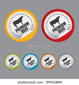 Vector : Circle Premium Beef Product Label Infographics Flat Icon, Peeling Sticker, Sign
