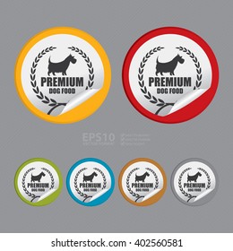 Vector : Circle Premium Dog Food Product Label, Campaign Promotion Infographics Flat Icon, Peeling Sticker, Sign