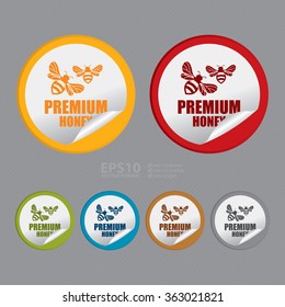 Vector : Circle Premium Honey Product Label, Infographics Flat Icon, Peeling Sticker, Sign