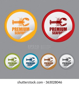 Vector : Circle Premium Seafood Product Label, Infographics Flat Icon, Peeling Sticker, Sign