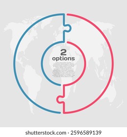 Vector circle process infographic for 2 steps, options or processes. Template for diagram, graph, presentation and chart. Two parts jigsaw info graphic for business, idea, flow concept
