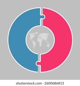 Vector circle process infographic for 2 steps, options or processes. Template for diagram, graph, presentation and chart. Two parts jigsaw info graphic for business, idea, flow concept
