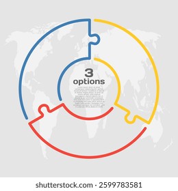Vector circle process infographic for 3 steps, options or processes. Template for diagram, graph, presentation and chart. Three parts jigsaw info graphic for business, idea, flow concept