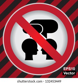 Vector : Circle Prohibited Sign For Keep Quiet or No Speaking Sign in Caution Zone Dark and Red Background