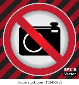 Vector : Circle Prohibited Sign For No Photo or No Camera Sign in Caution Zone Dark and Red Background