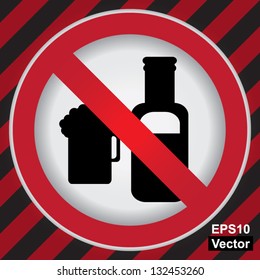 Vector : Circle Prohibited Sign For No Alcohol Sign in Caution Zone Dark and Red Background