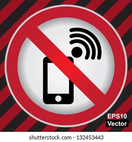 Vector ; Circle Prohibited Sign For No Mobile Phone Sign in Caution Zone Dark and Red Background