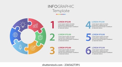 Vector circle puzzle infographic, cycle diagram, graph, presentation chart. Business concept with 6 round options, circular parts, equal steps, processes. slides. Creative infographic