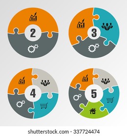 Vector circle puzzle infographic. Template for cycle diagram, graph, presentation and round chart. Business concept with 2, 3, 4, 5 options, parts, steps or processes.