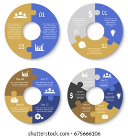 Vector circle puzzle for infographic. Template for cycling diagram, graph and round chart. Business concept with 2, 3, 4, 6 element, parts or steps.