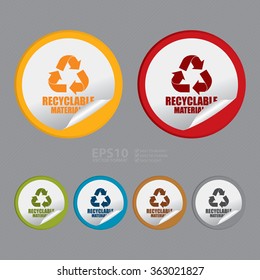 Vector : Circle Recyclable Material Product Label, Infographics Flat Icon, Peeling Sticker, Sign