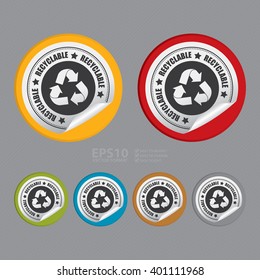 Vector : Circle Recyclable Product Label Infographics Flat Icon, Peeling Sticker, Sign