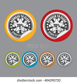 Vector : Circle Reduced to Clear 70% Off Stock Clearance Product Label, Campaign Promotion Infographics Flat Icon, Peeling Sticker, Sign 