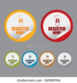 Vector : Circle Register Now! Infographics Flat Icon, Peeling Sticker, Sign