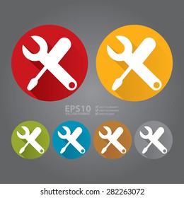 Vector : Circle Repair Fix Tools Long Shadow Style Icon, Label, Sticker, Sign or Banner